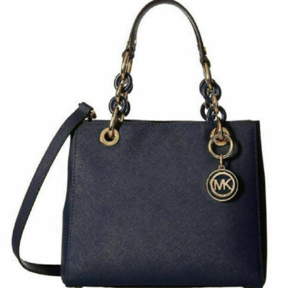 MICHAEL KORS CYNTHIA NAVY BLUE SAFFIANO LEATHER CROSSBODY SATCHEL BAG - NWT!